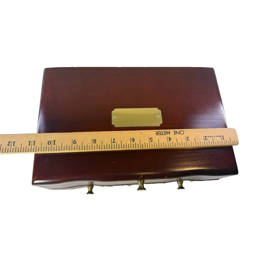 Reed & Barton Eureka Wood Jewelry Box Chest W/Drawer Burgundy Velvet Interior